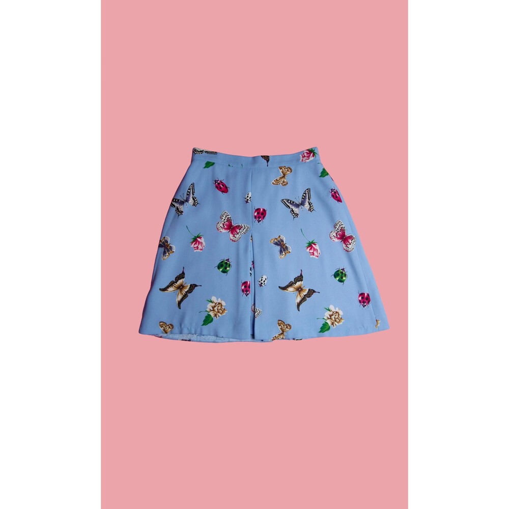 1990s-Y2K VISAGE ROYAL Butterfly, LADYBUG & Roses Novelty Print Skirt. Sm. AS IS